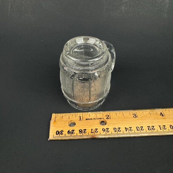 Vintage Hazel Atlas Clear Barrel Keg Mug Shot Glass w Handle Texture Bar Decor - Picture 6 of 10